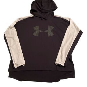 NWOT Under Armour HeatGear Loose Black White Long Sleeve Hooded Tee - Size Large